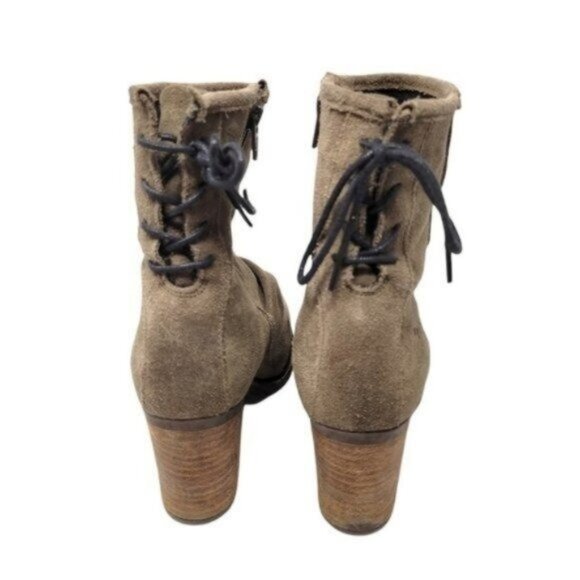 Bos & Co Barlow Back Lace Leather Suede Distressed Ankle Heeled boots Taupe Tan - Picture 6 of 16
